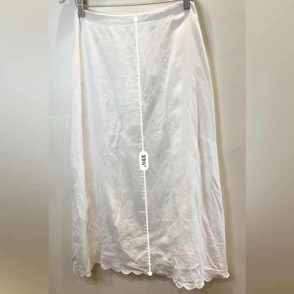 Reformation White 100% Linen Midi Skirt Size 6 Fully Lined Scallop Hem Summer - Picture 13 of 13